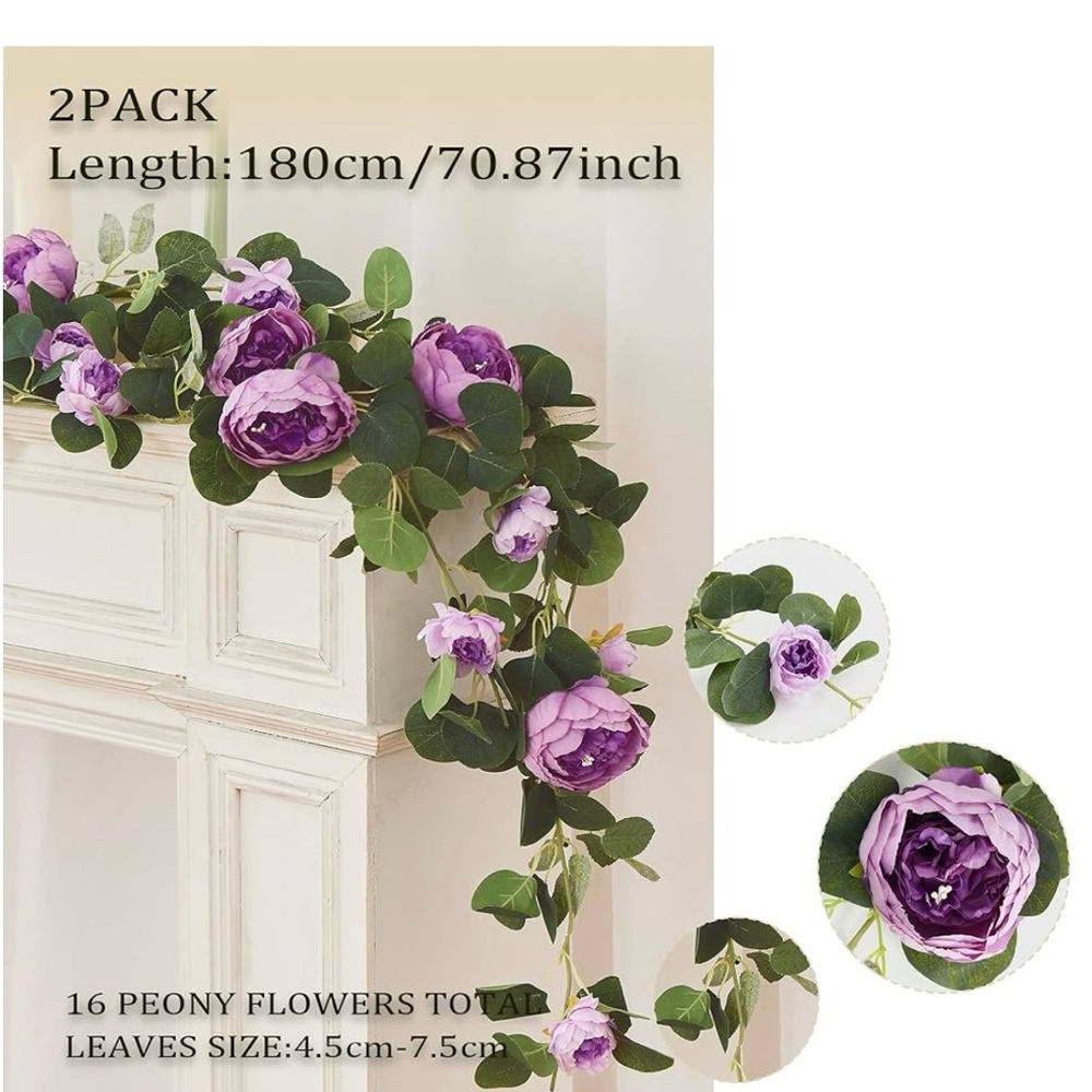 Artificial Floral Garland Purple Peoniez - Picture 4 of 4